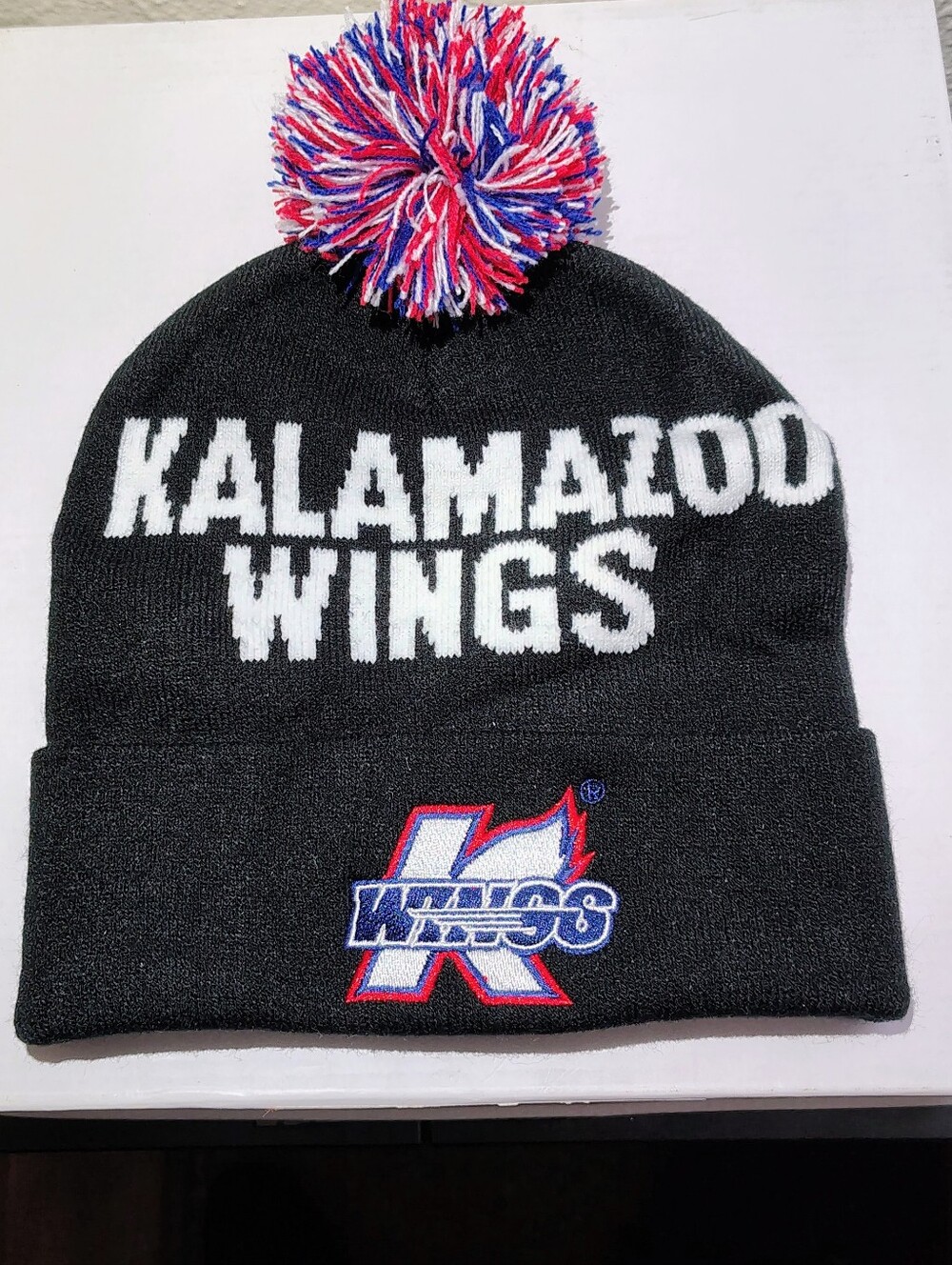 Kalamazoo Wings Pom Beanie - Black with Red, White & Blue